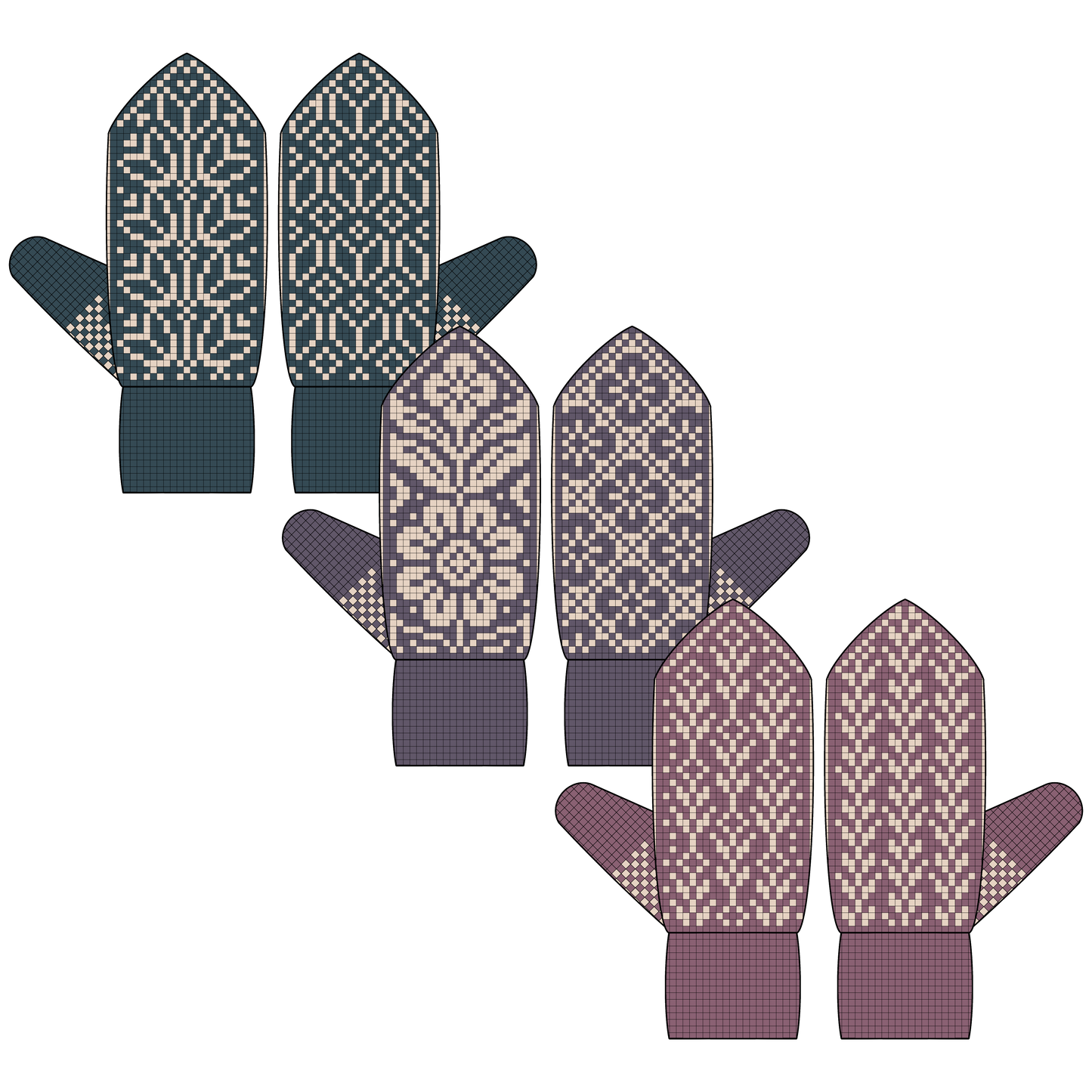 BUNDLE - DIGITAL PATTERNS - Mitten 3-Pack - Garden Party