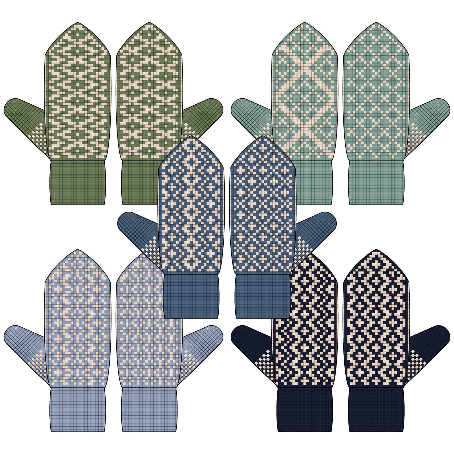 BUNDLE - DIGITAL PATTERNS - Mitten 5-Pack - Geometric