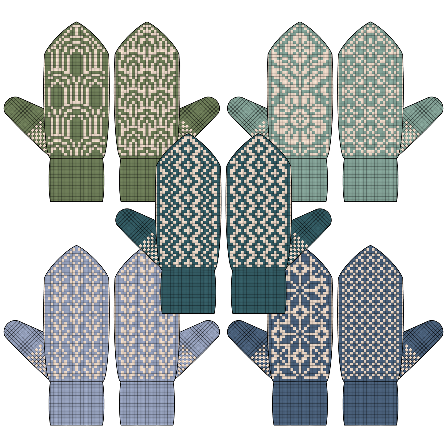 Hannah - CUSTOM BUNDLE - DIGITAL PATTERNS - Mitten 5-Pack