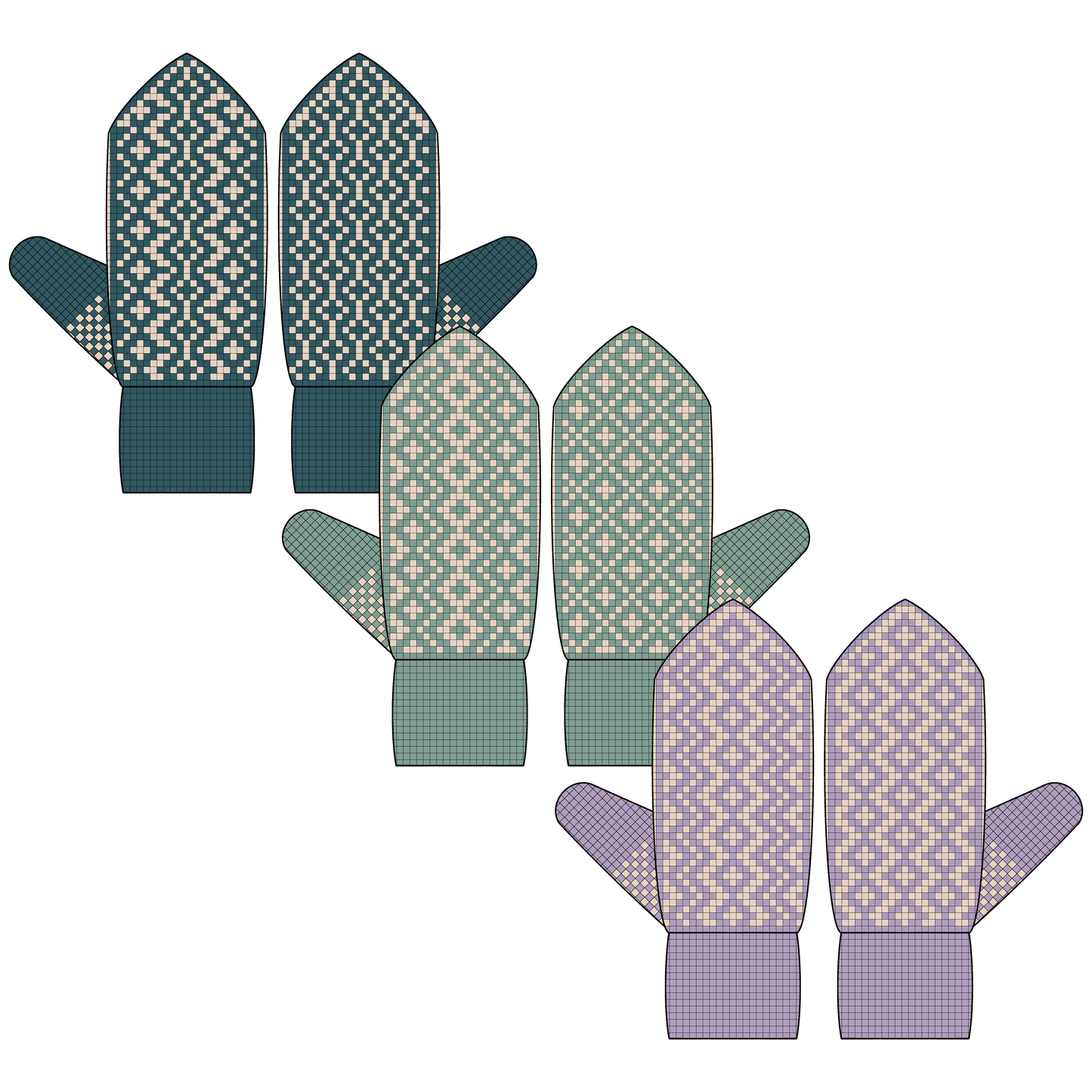 BUNDLE - DIGITAL PATTERNS - Mitten 3-Pack - Diamonds