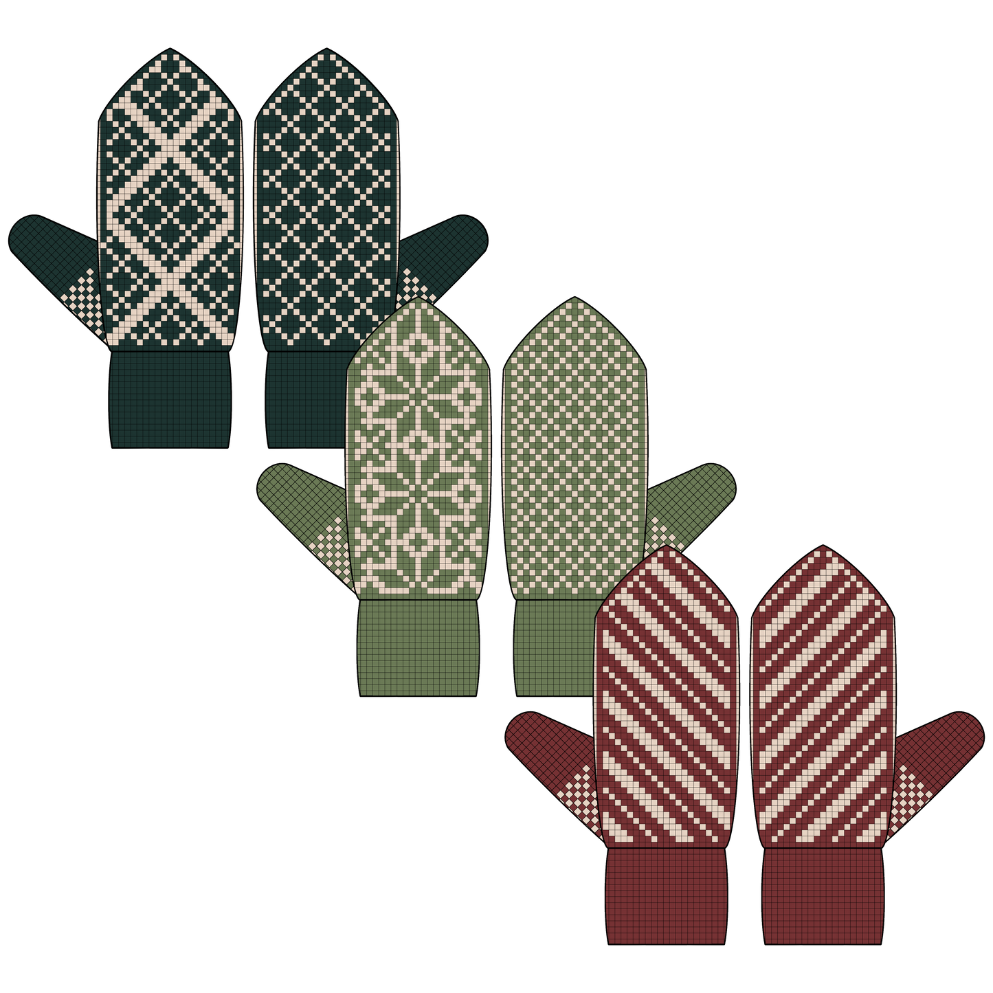 BUNDLE - DIGITAL PATTERNS - Mitten 3-Pack - Holiday